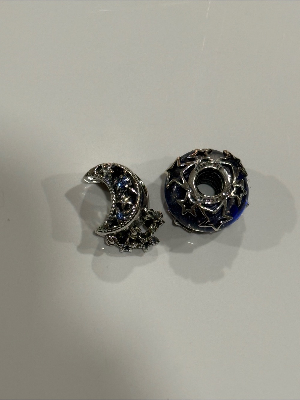 Pandora Silver Moon & Star Charm Bead Pair with Blue Accents